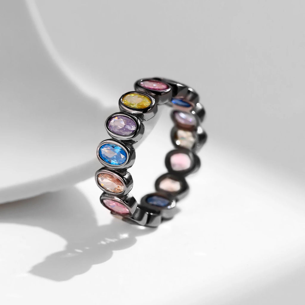 925 Sterling Silver Colorful CZ Geometric Twist Ring