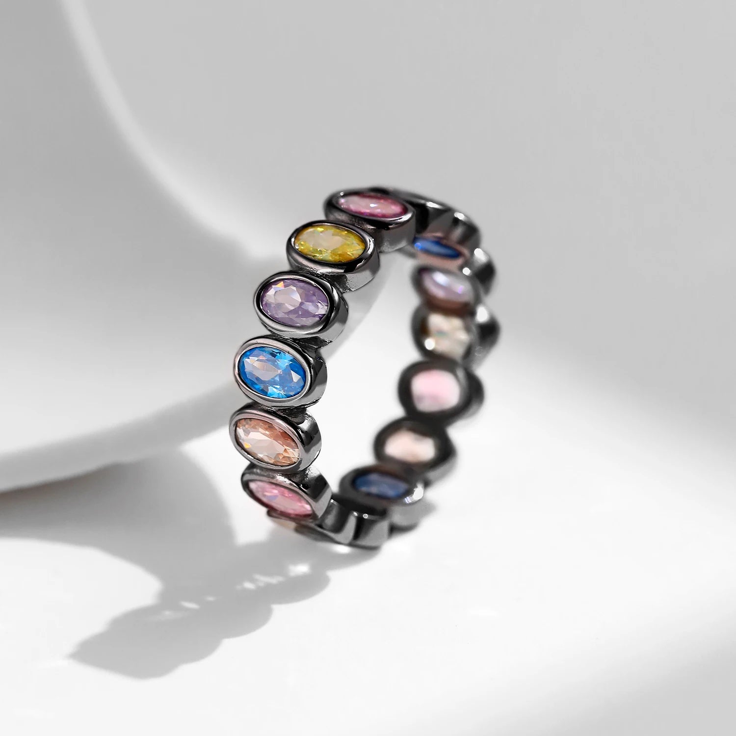 925 Sterling Silver Colorful CZ Geometric Twist Ring