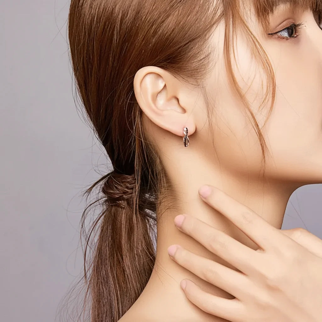 925 Sterling Silver Black CZ Cross Hoop Earrings