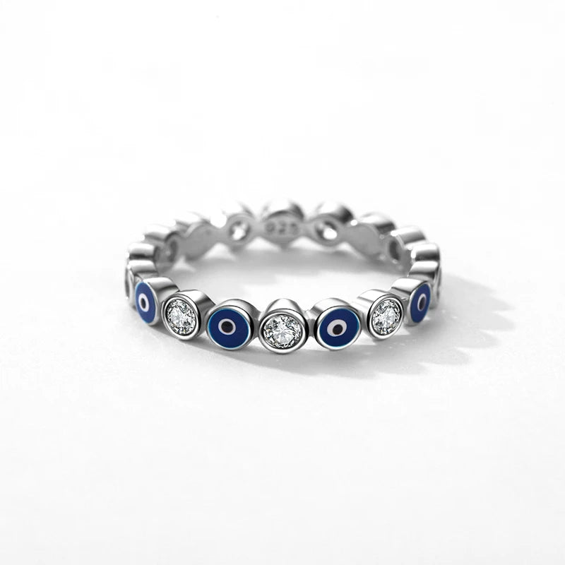 925 Sterling Silver Rainbow Enamel Eye CZ Ring