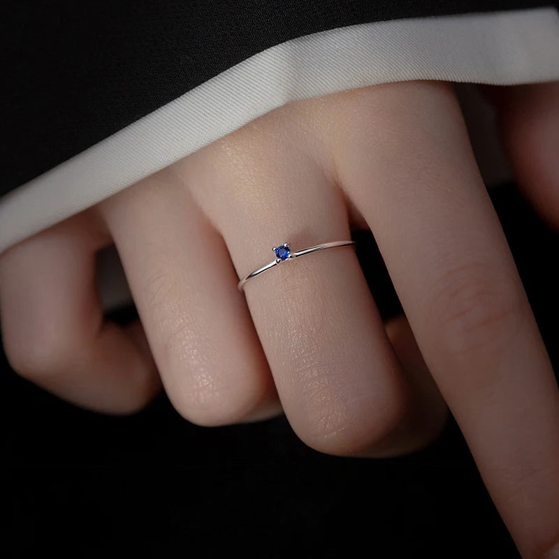 925 Sterling Silver Blue Crystal Stackable Slim Ring