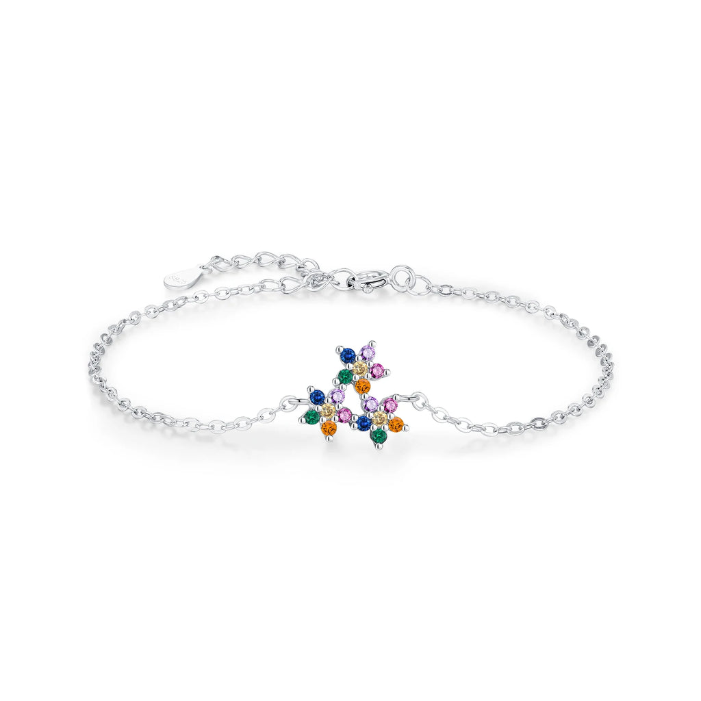 925 Sterling Silver Rainbow Zirconia Flower Bracelet