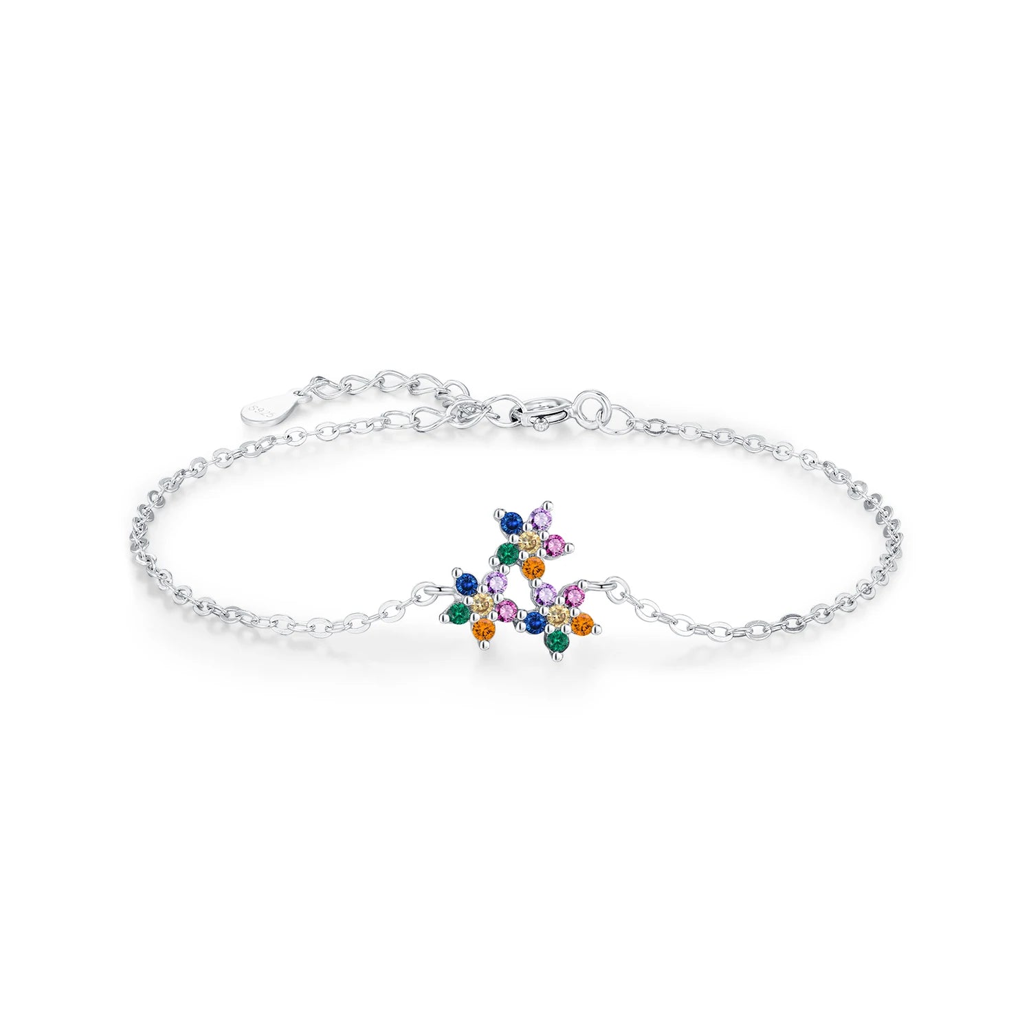 925 Sterling Silver Rainbow Zirconia Flower Bracelet