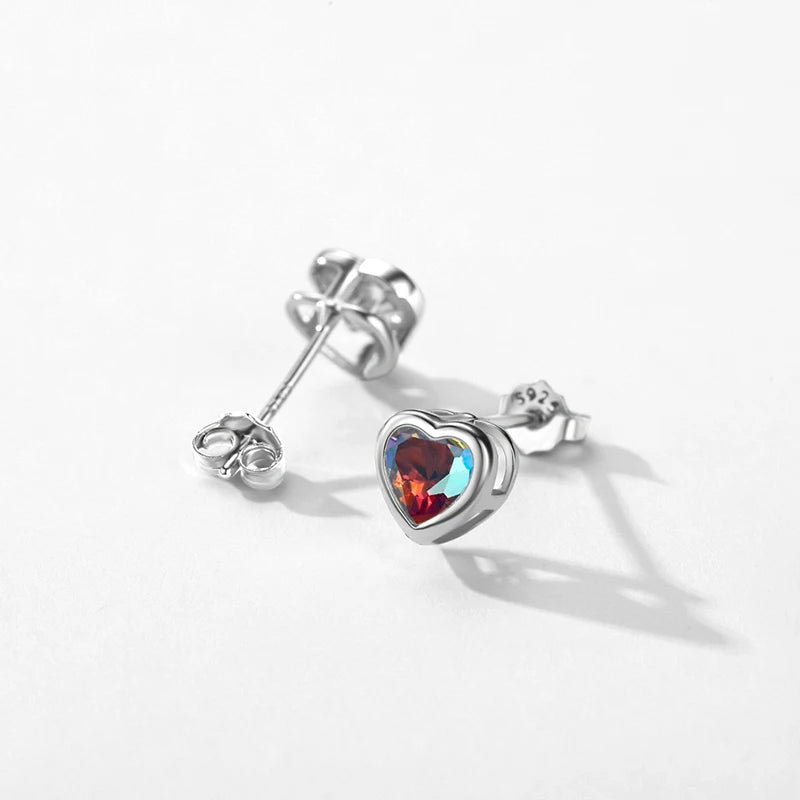 925 Sterling Silver Rainbow CZ Hearts Necklace, Earrings & Ring Set