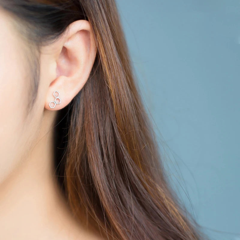 925 Sterling Silver Honeycomb Stud Earrings