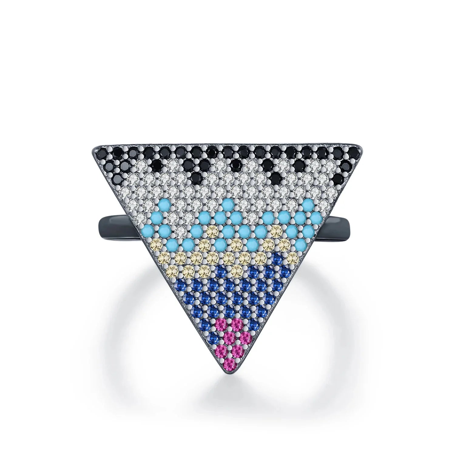 925 Sterling Silver Black CZ Geometric Round Ring