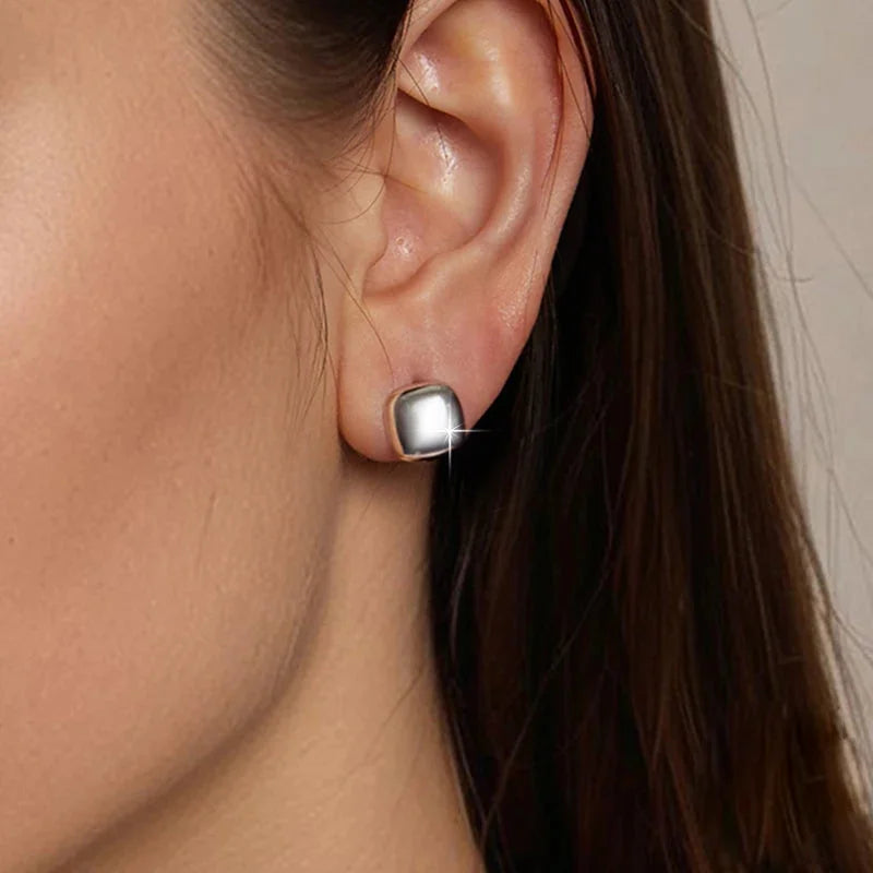 925 Sterling Silver Chunky Square Hoop Earrings