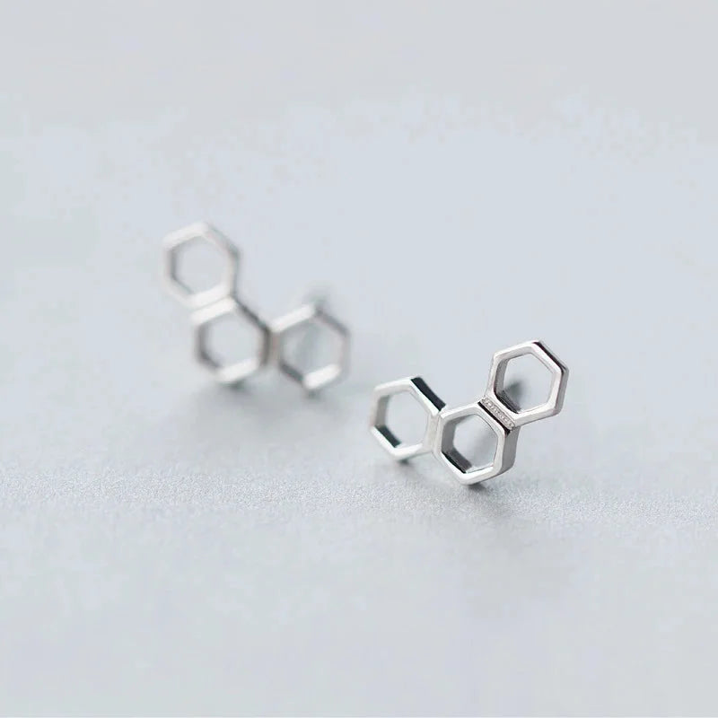 925 Sterling Silver Honeycomb Stud Earrings