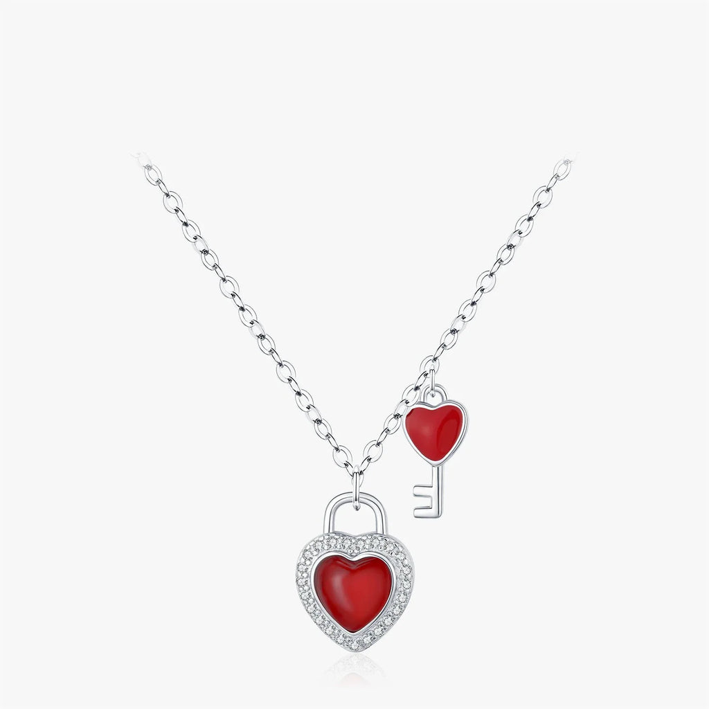 925 Sterling Silver Heart Lock & Key Necklace