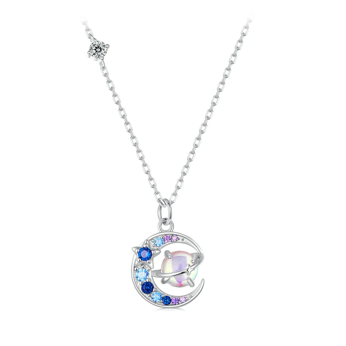 925 Sterling Silver Fantasy Rainbow Planet Necklace