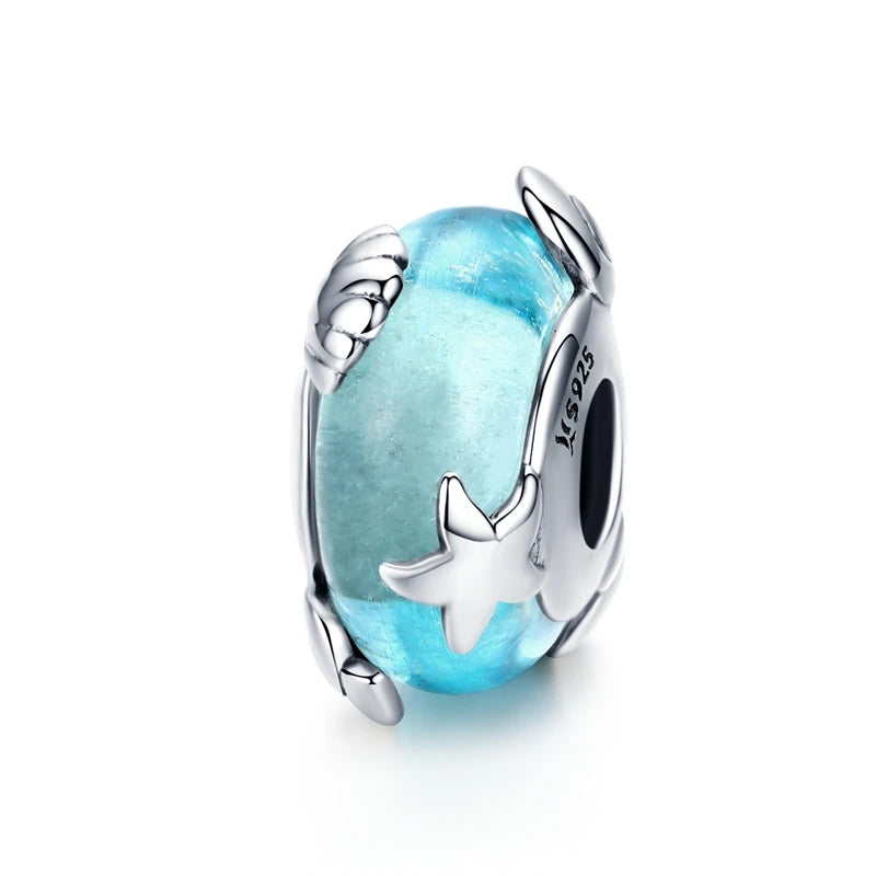 925 Sterling Silver Ocean Conch & Green Turtle Charm