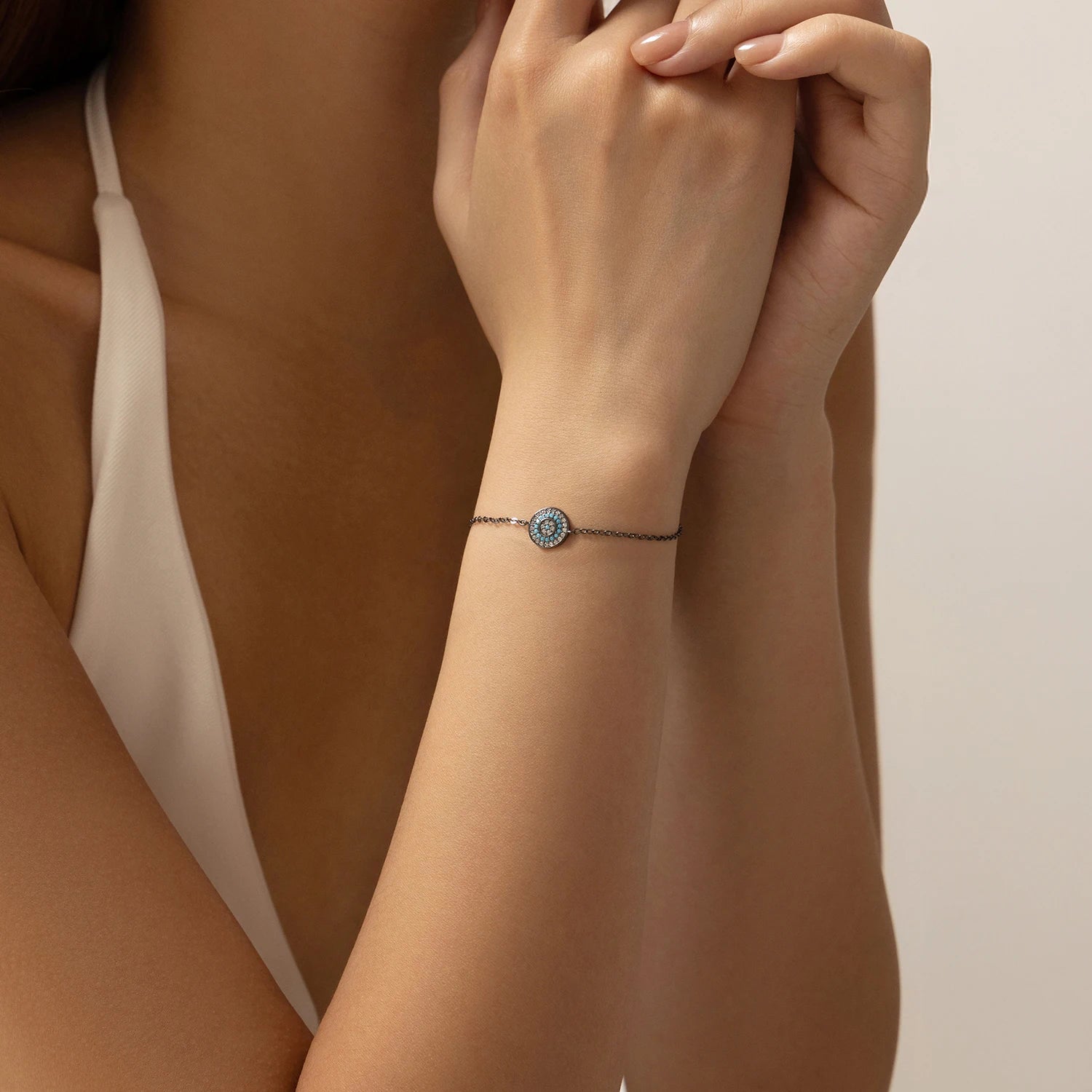 925 Sterling Silver Turquoise & CZ Stars Link Chain Bracelet