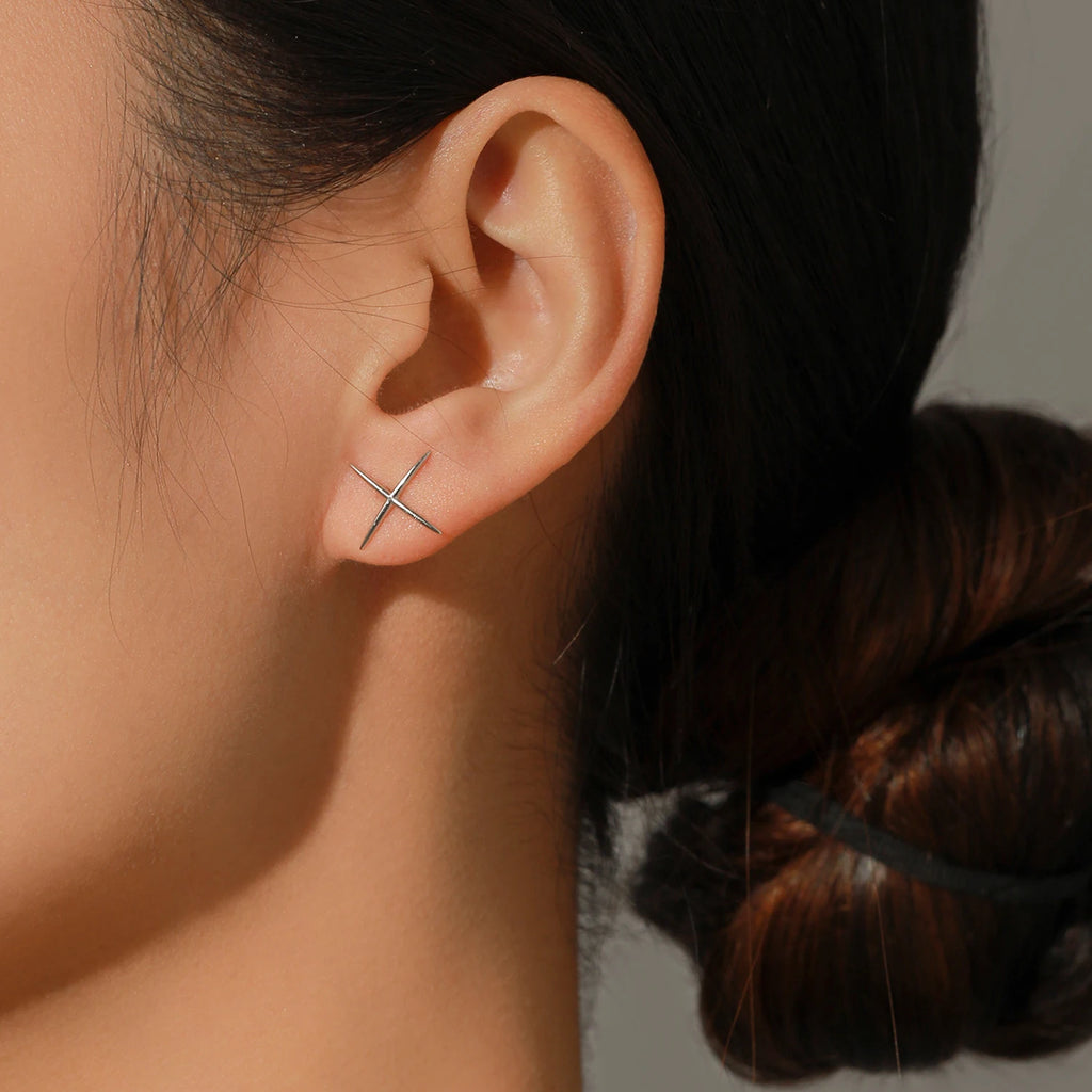 925 Sterling Silver X-Line Minimalist Stud Earrings