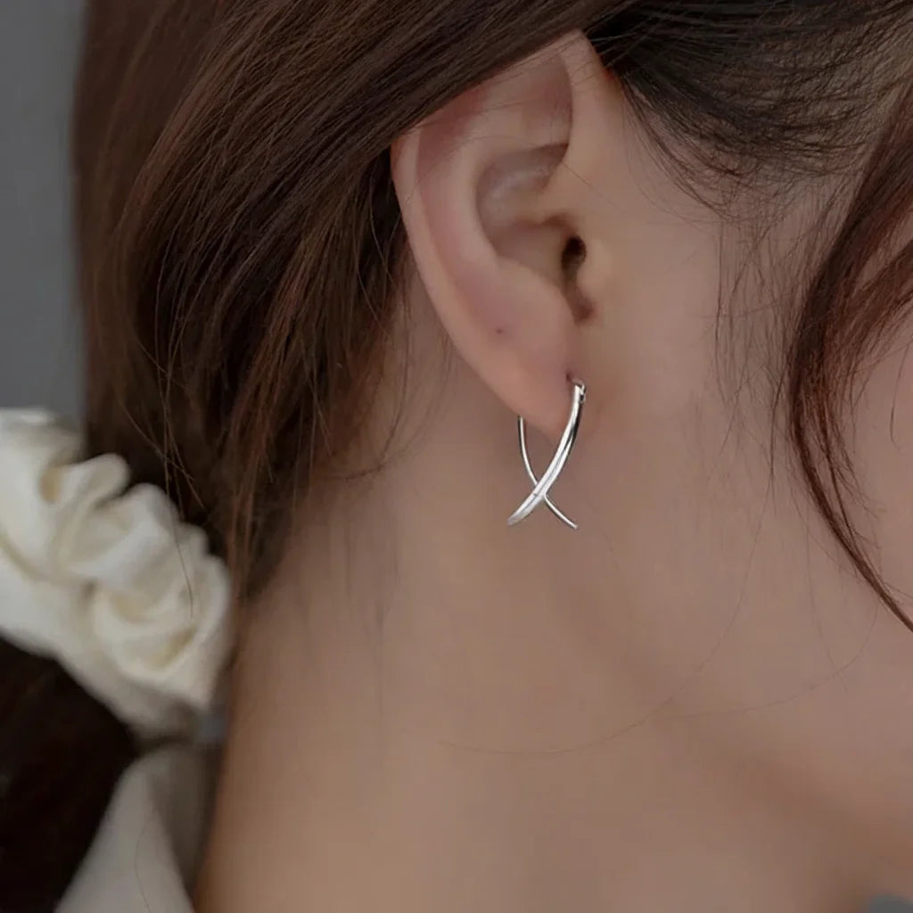 925 Sterling Silver Abstract Hoop Earrings