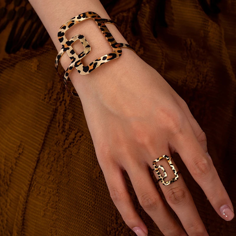 Fashion Hollow Geometric Bracelet & Ring Set