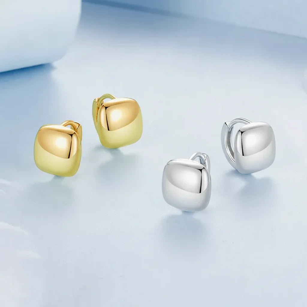 925 Sterling Silver Chunky Square Hoop Earrings