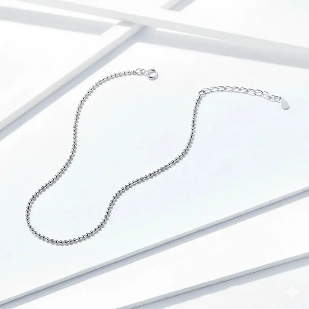 925 Sterling Silver Beaded Link Anklet