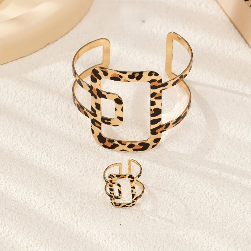 Fashion Hollow Geometric Bracelet & Ring Set