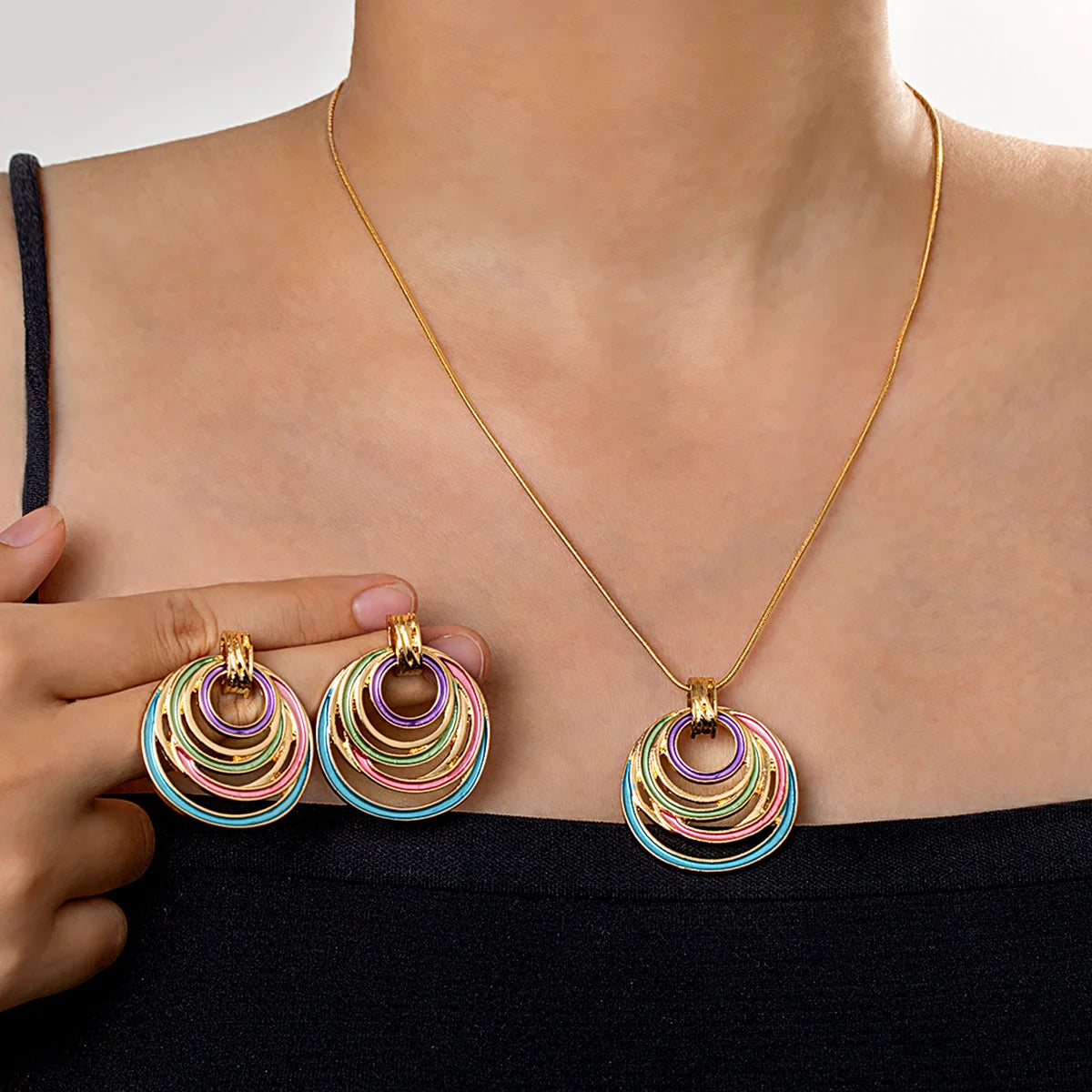 Vintage Ethnic Enamel Necklace & Earrings Set