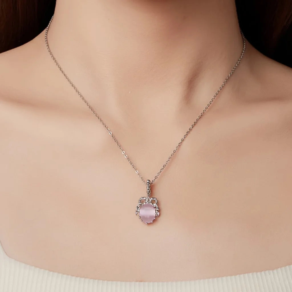 925 Sterling Silver Pink Cherry Bow Charm