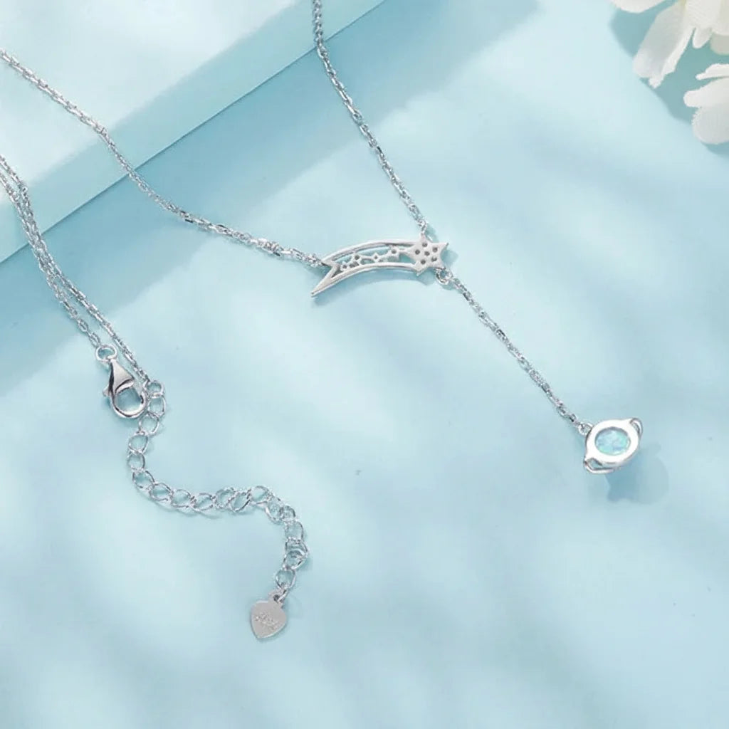 925 Sterling Silver Opal Planet Necklace