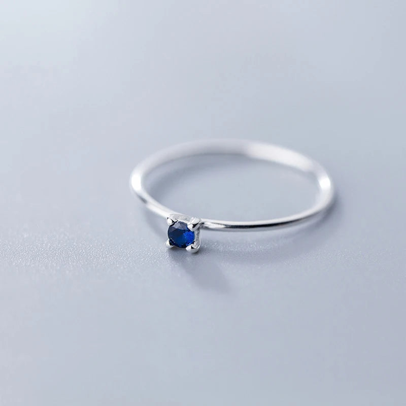 925 Sterling Silver Blue Crystal Stackable Slim Ring