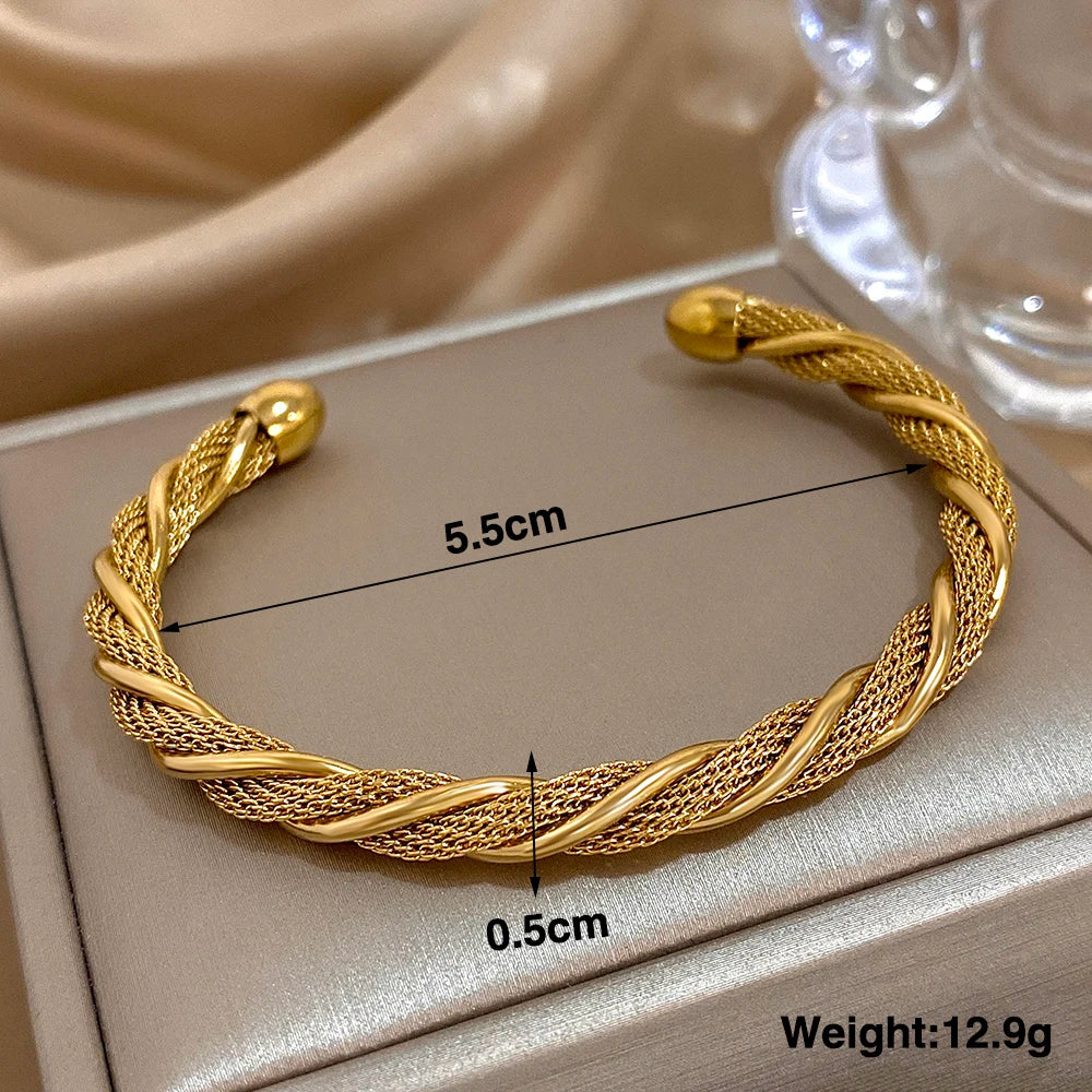 Hand-Woven Twisted Metal Open Bracelet