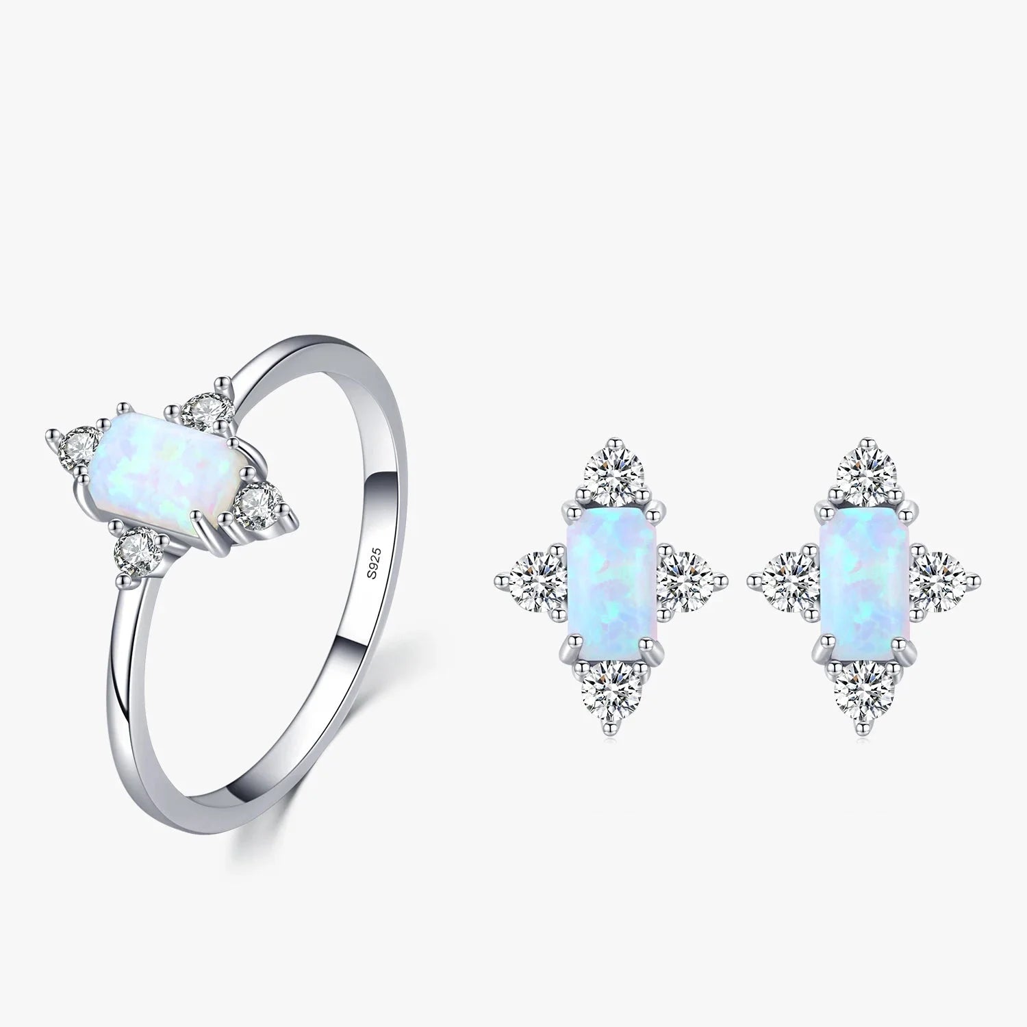 925 Sterling Silver Rectangle Opal Jewelry Set