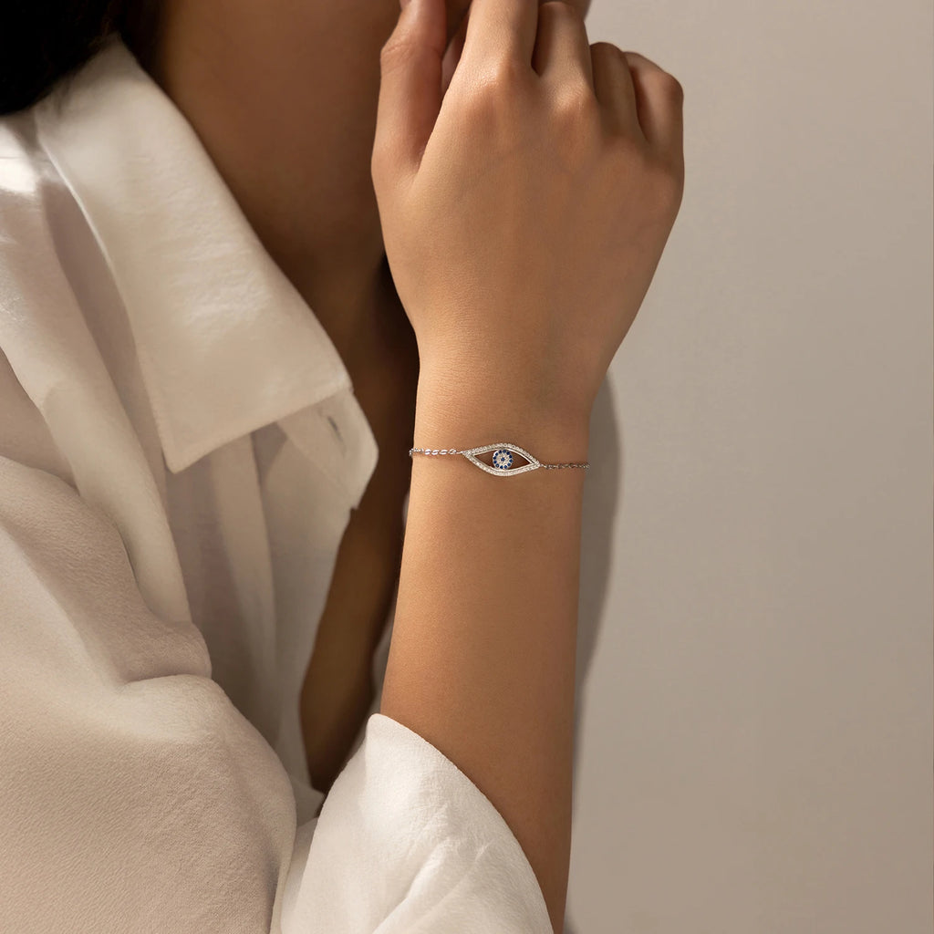 925 Sterling Silver Blue & Clear CZ Eye Bracelet