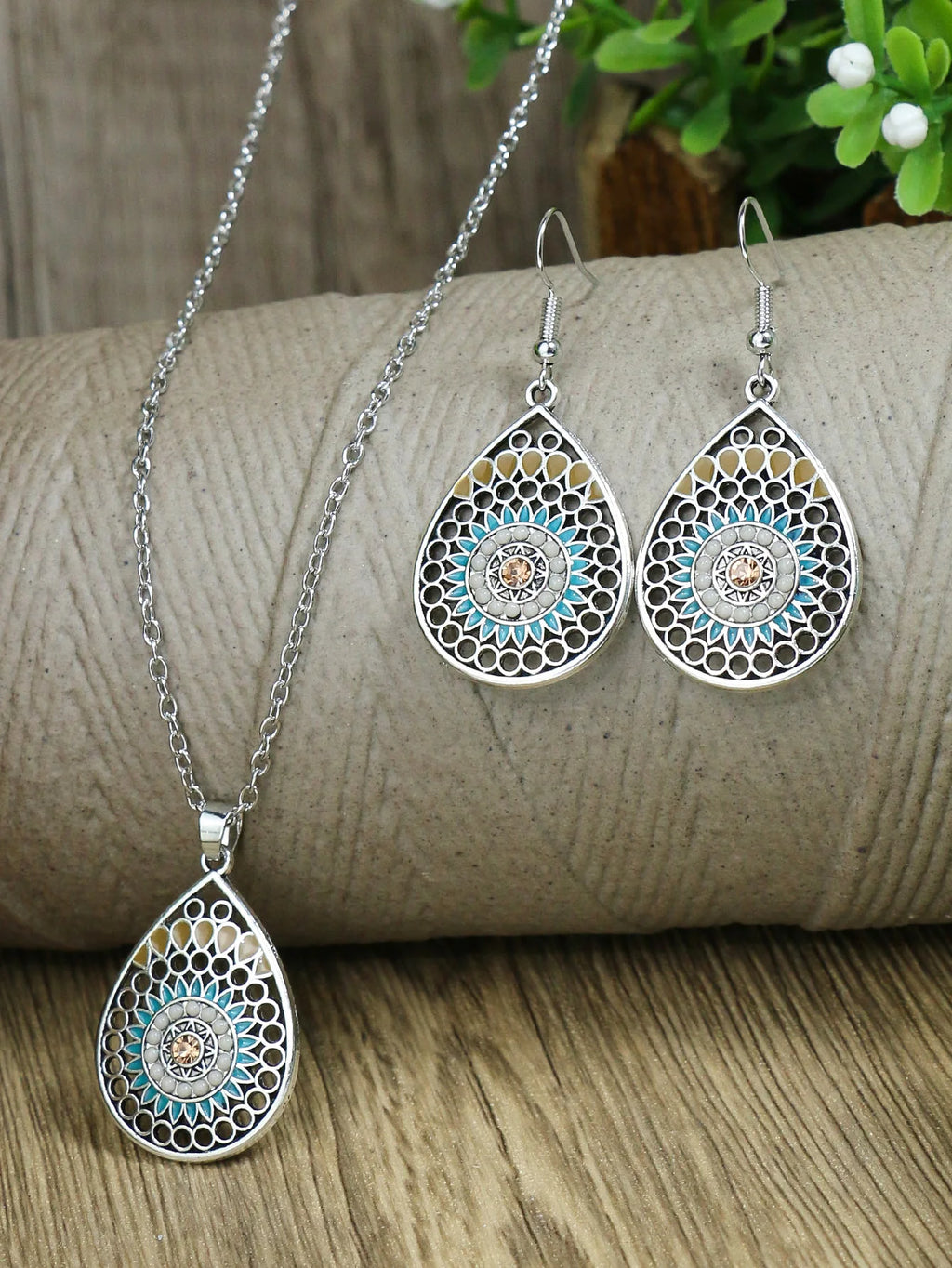 Bohemian Colored Glaze Necklace & Earrings Set