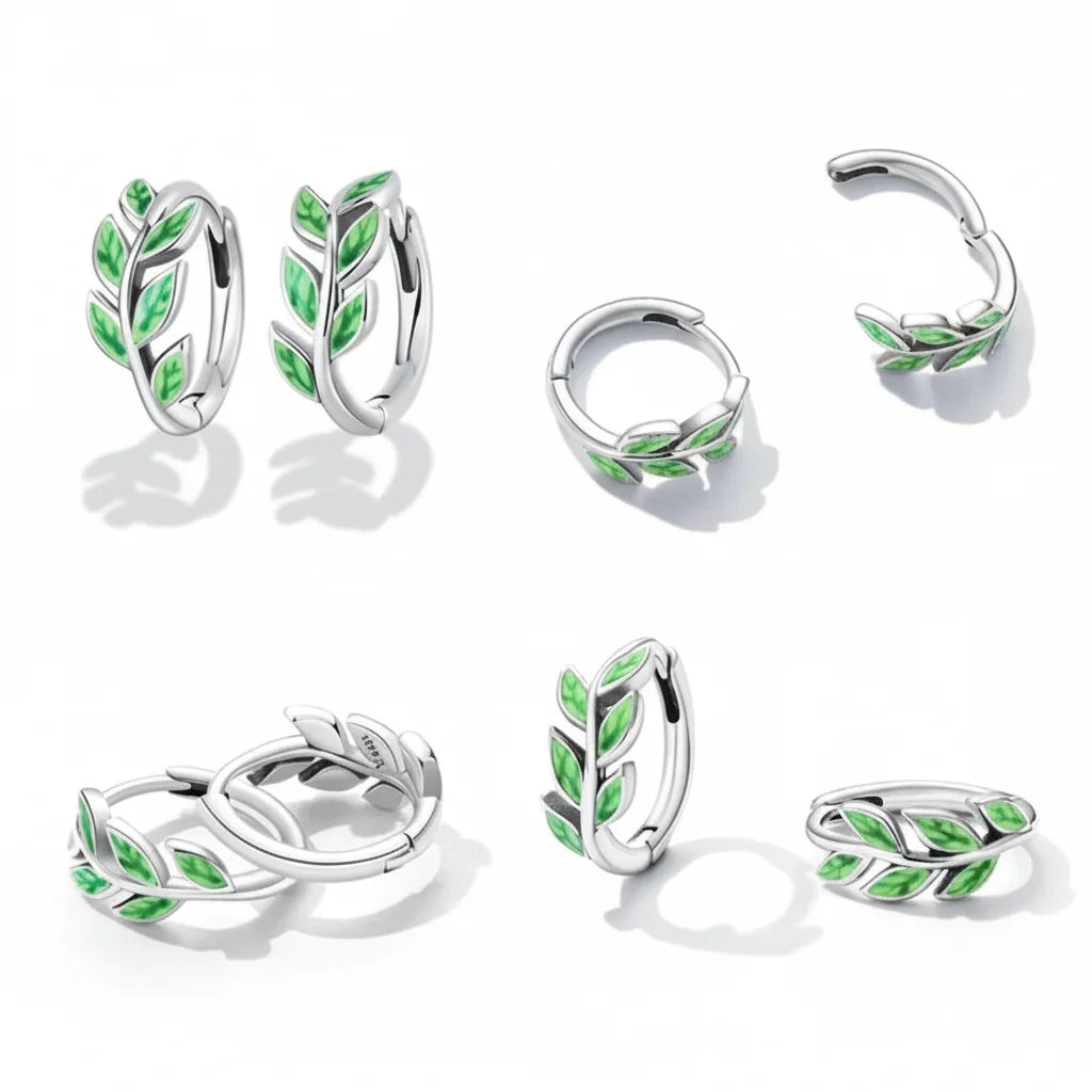 925 Sterling Silver Spring Flower & Swallow Hoop Earrings