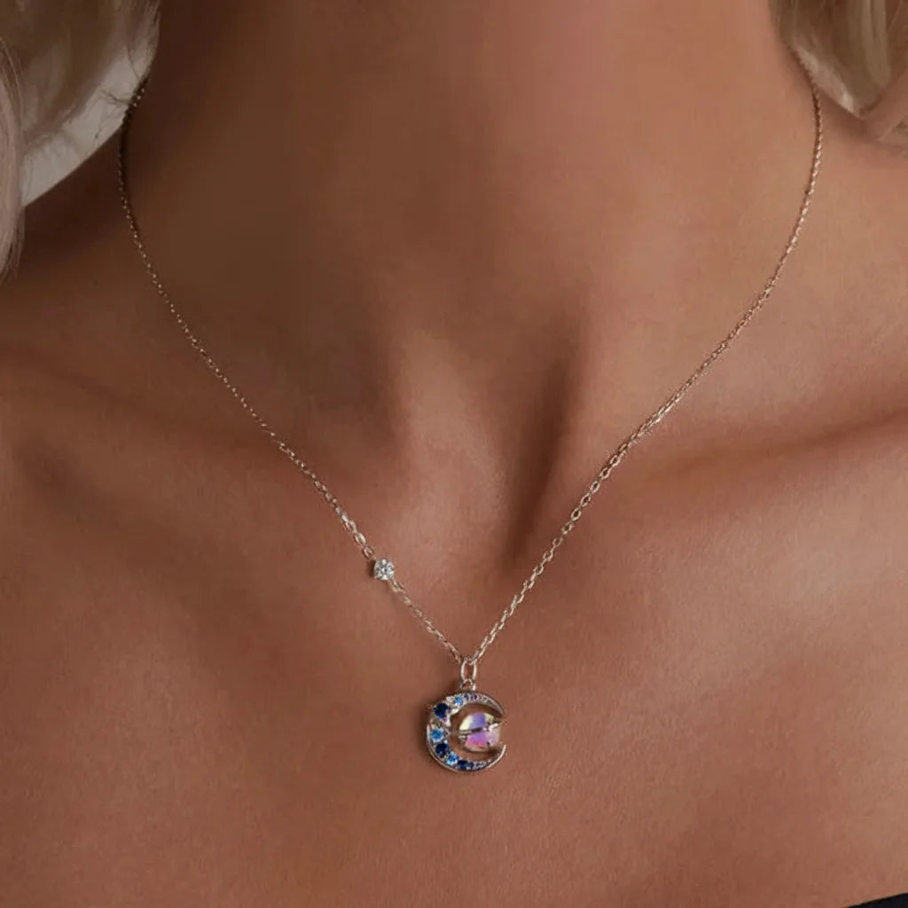 925 Sterling Silver Fantasy Rainbow Planet Necklace