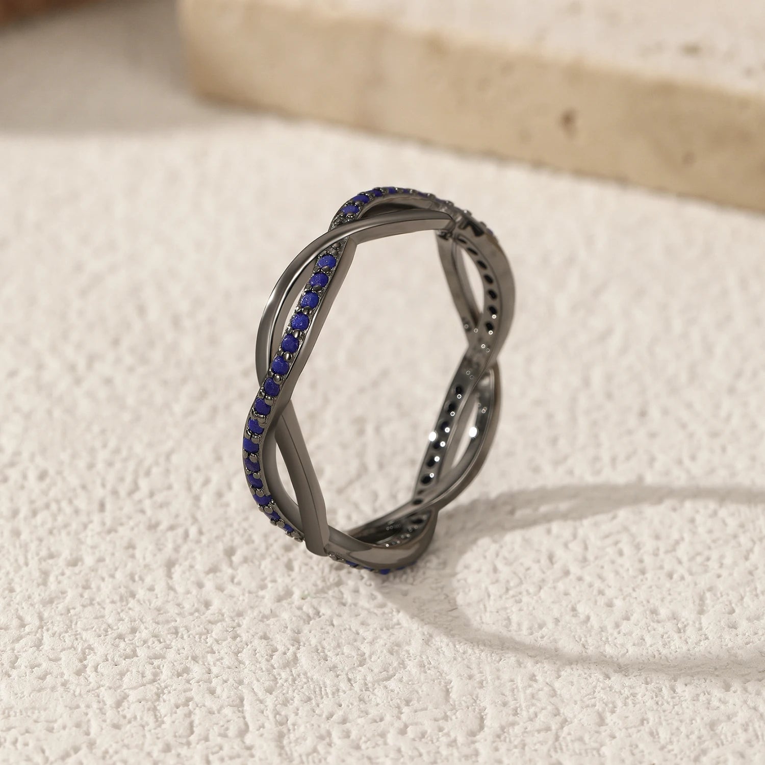 925 Sterling Silver Black Lapis Lazuli Stackable Ring