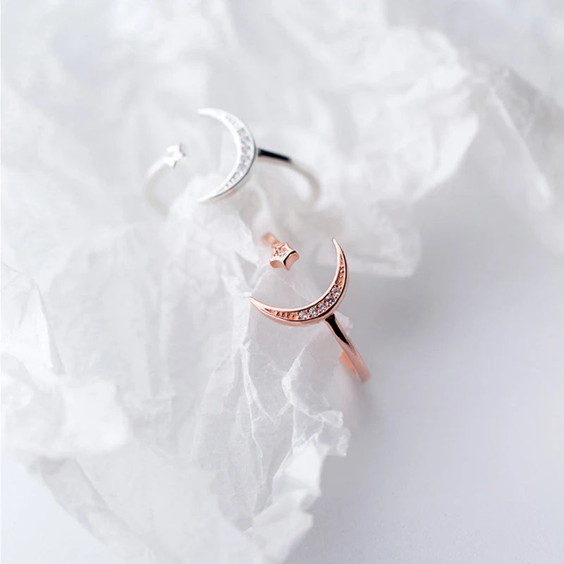 925 Sterling Silver Star & Moon Zircon Slim Ring