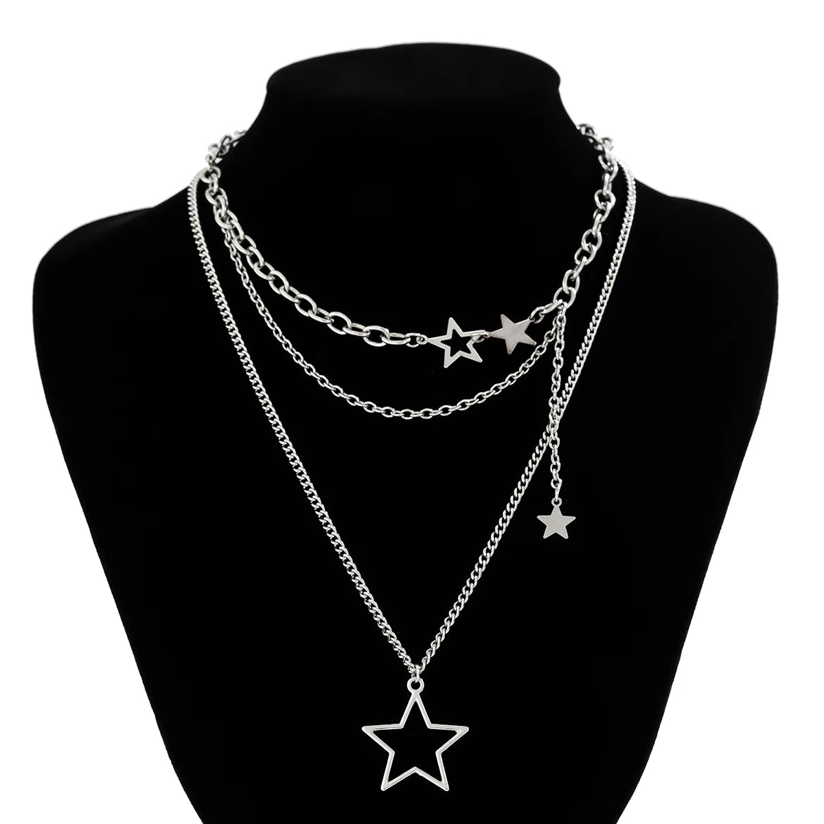 Y2K Star Pendant Layered Metal Chain Necklace