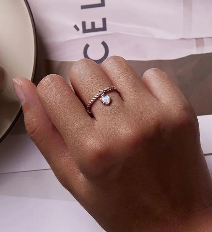 925 Sterling Silver Pink Opal Heart Jewelry Set