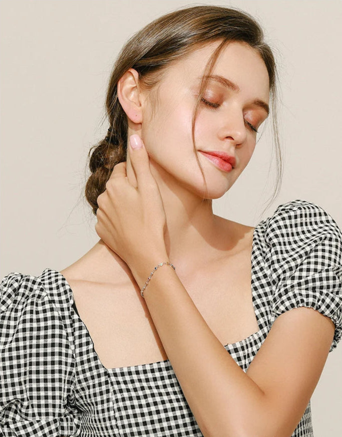 925 Sterling Silver Rainbow CZ Chain Bracelet