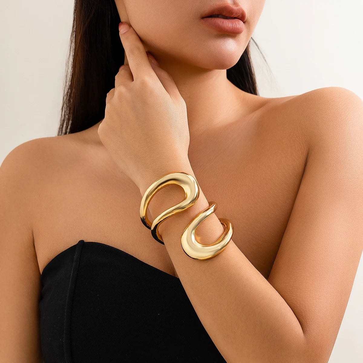 Chunky Twisted Gold Open Cuff Bracelet