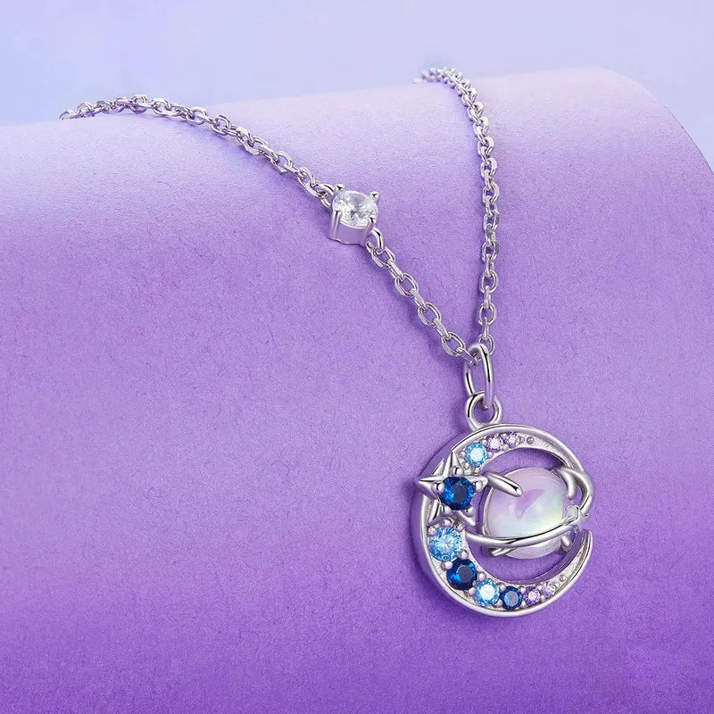 925 Sterling Silver Fantasy Rainbow Planet Necklace