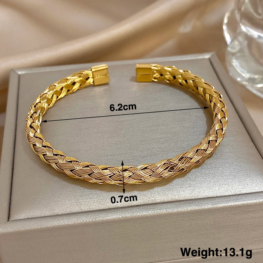 Hand-Woven Twisted Metal Open Bracelet