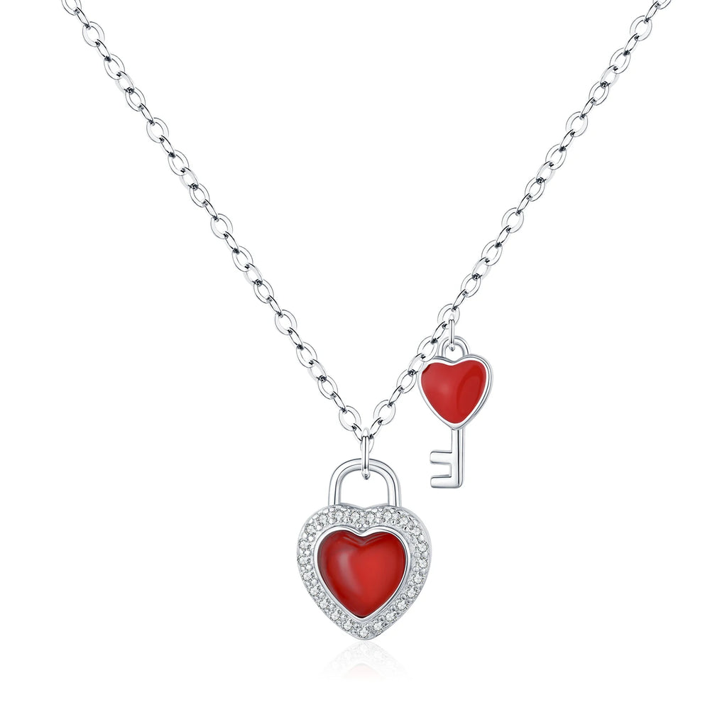925 Sterling Silver Heart Lock & Key Necklace