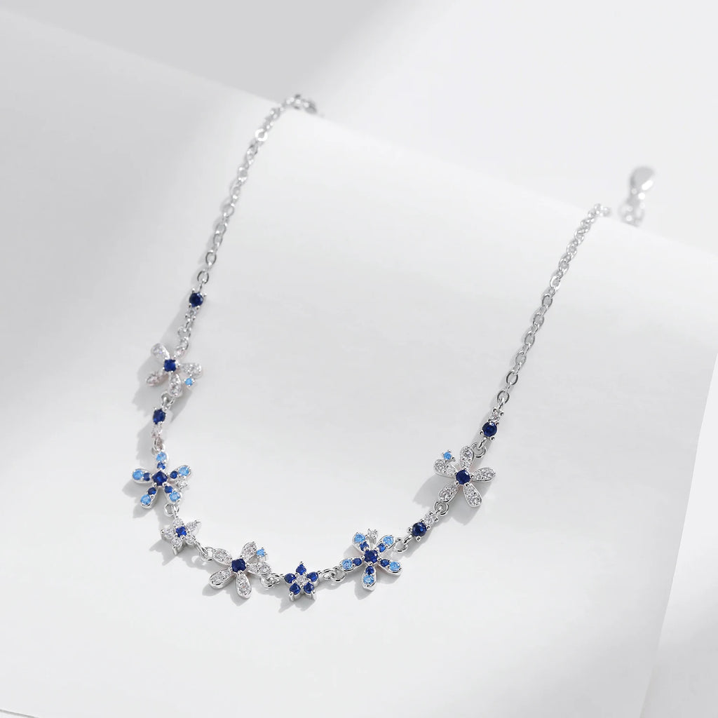 Sparkling CZ Flower 925 Silver Bracelet