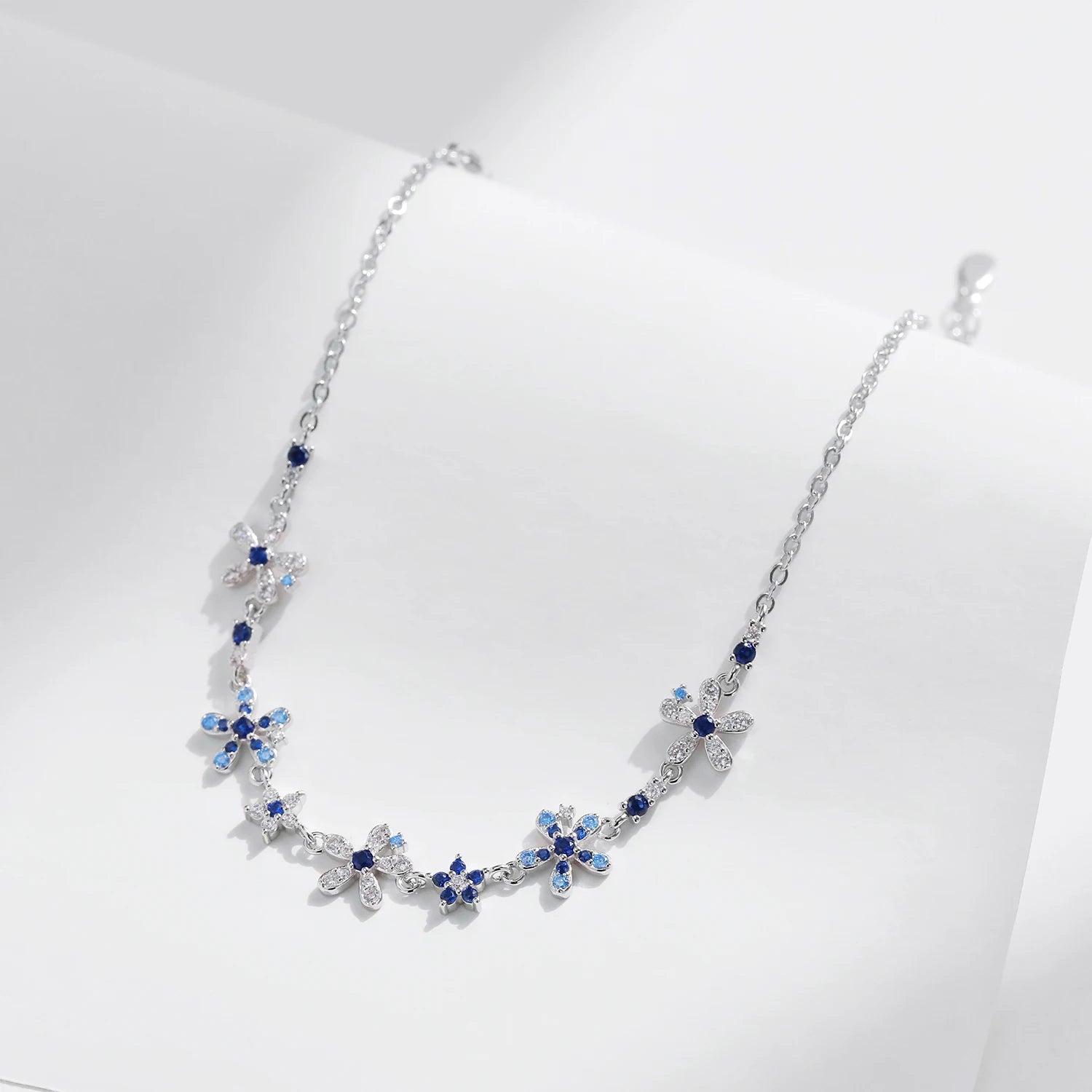 Sparkling CZ Flower 925 Silver Bracelet