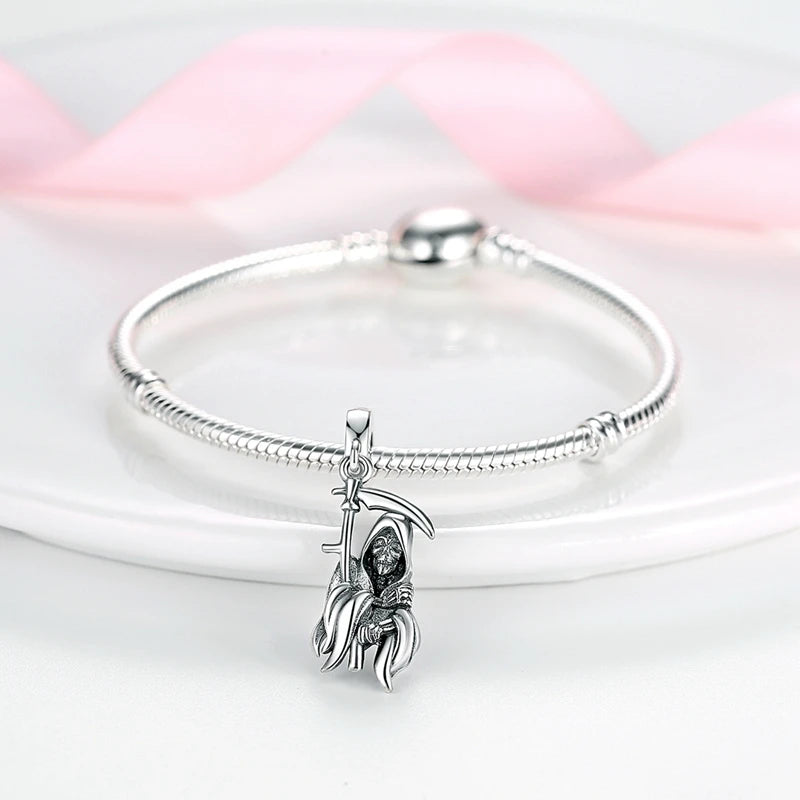 925 Sterling Silver Halloween Pumpkin & Skull Charm Bead