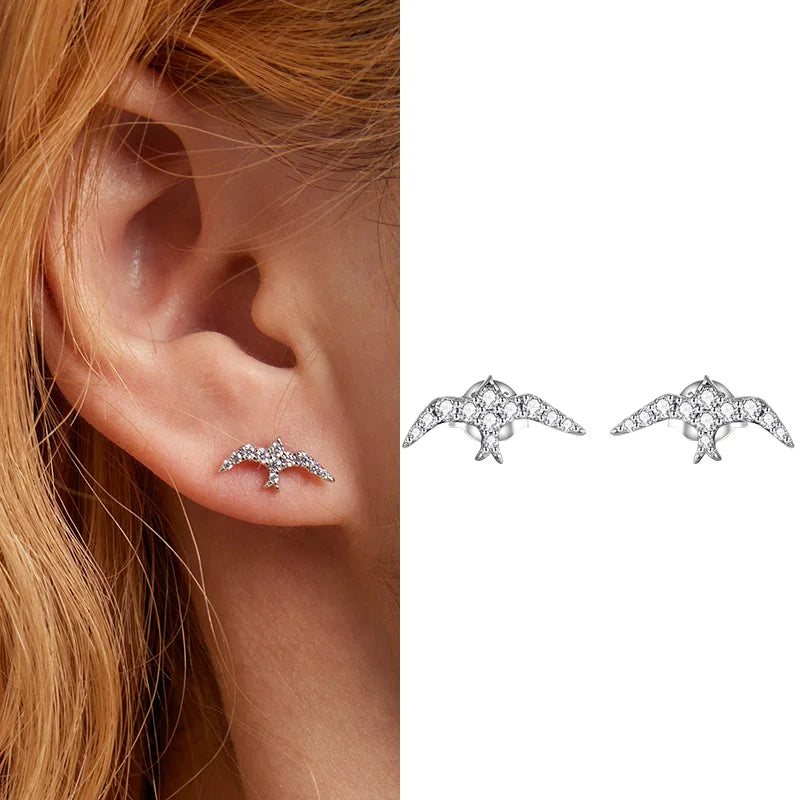 925 Sterling Silver Spring Flower & Swallow Hoop Earrings