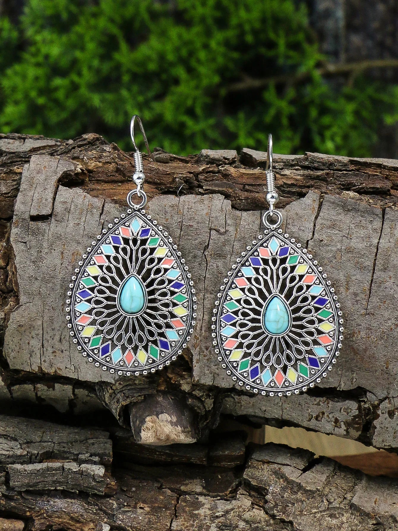 Bohemian Colored Glaze Necklace & Earrings Set