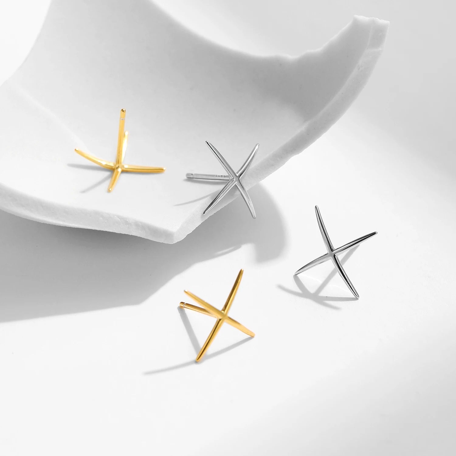 925 Sterling Silver X-Line Minimalist Stud Earrings