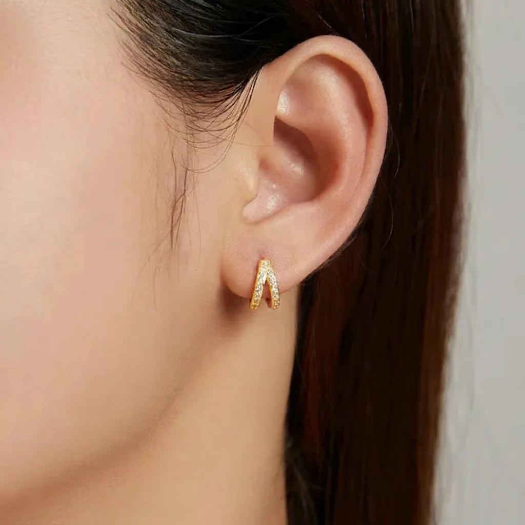 925 Sterling Silver Double Ring CZ Hoop Earrings