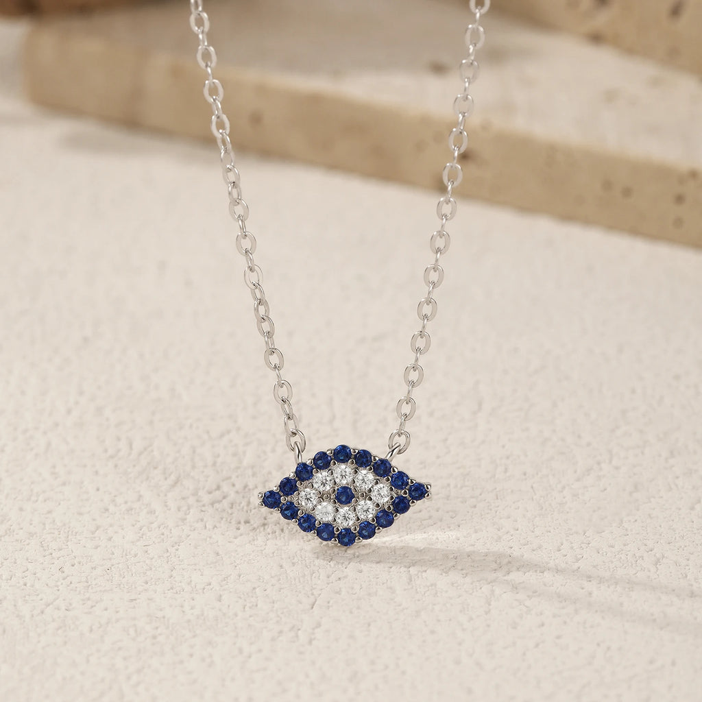 925 Sterling Silver Blue Eye Heart Palm Pendant Necklace