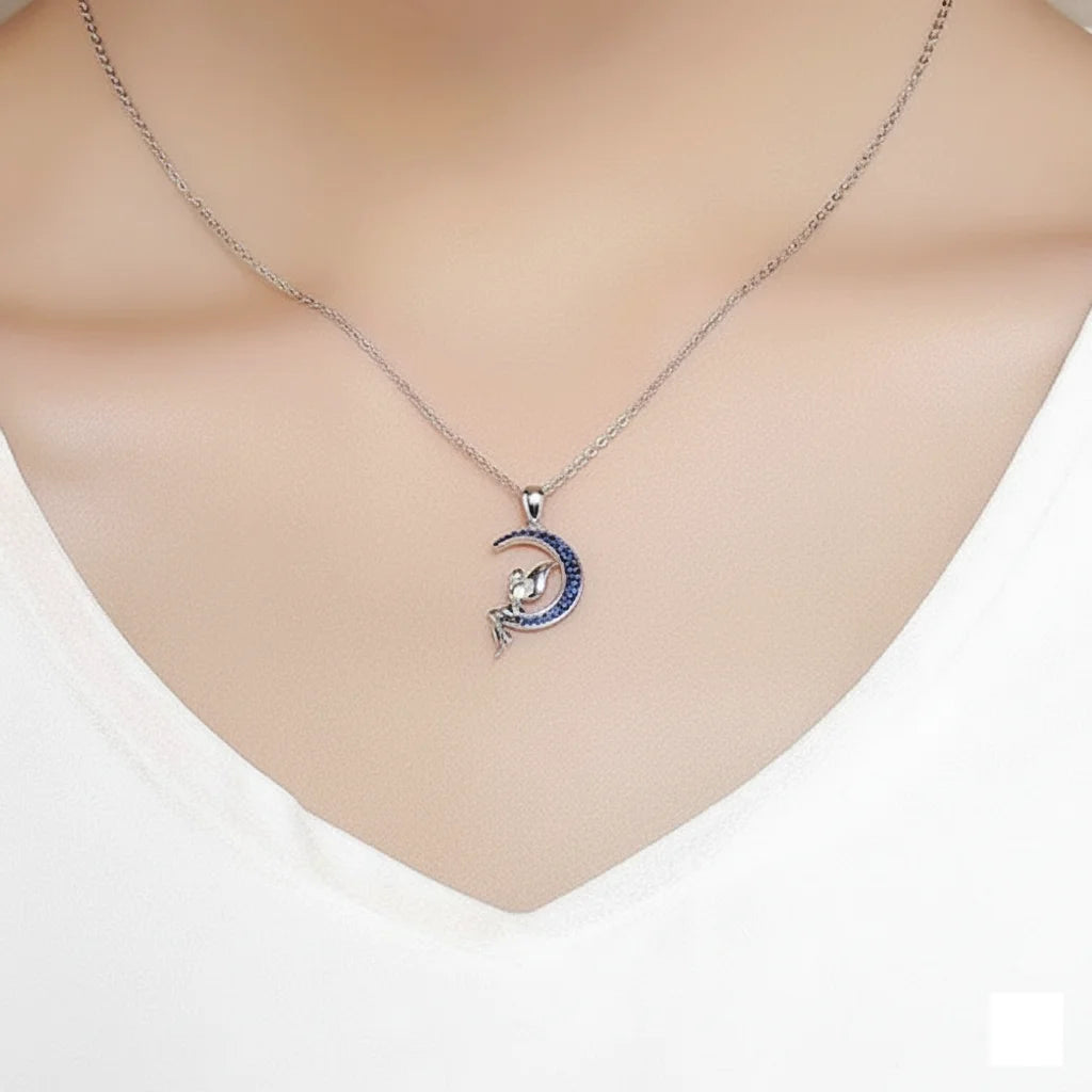 925 Sterling Silver Fairy in Blue Moon Necklace